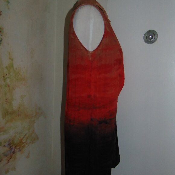 Moon & Sky Tunic Blouse Ombre Orange Blue Medium Pullover Plunging Neck Womens - Picture 6 of 11